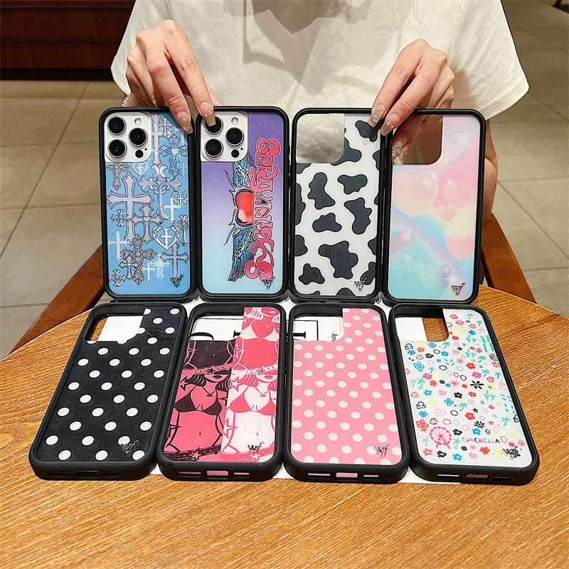 Wildflower Pink Polka Dot Cross Girl Phone Case For iPhone