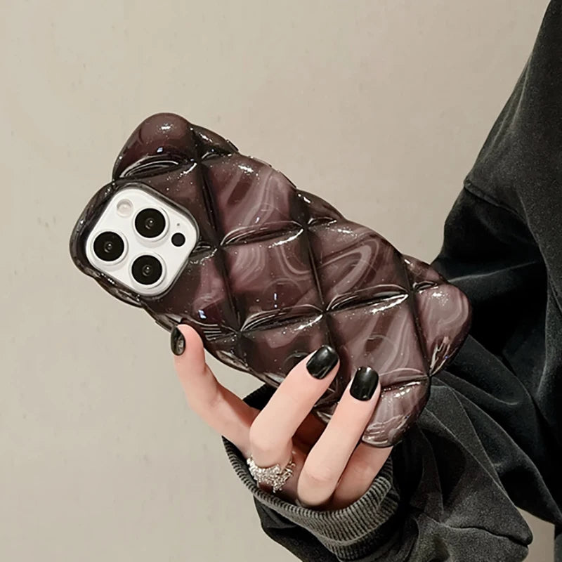 Fashion Gradient Glitter Cubes Grid Pattern Phone Case