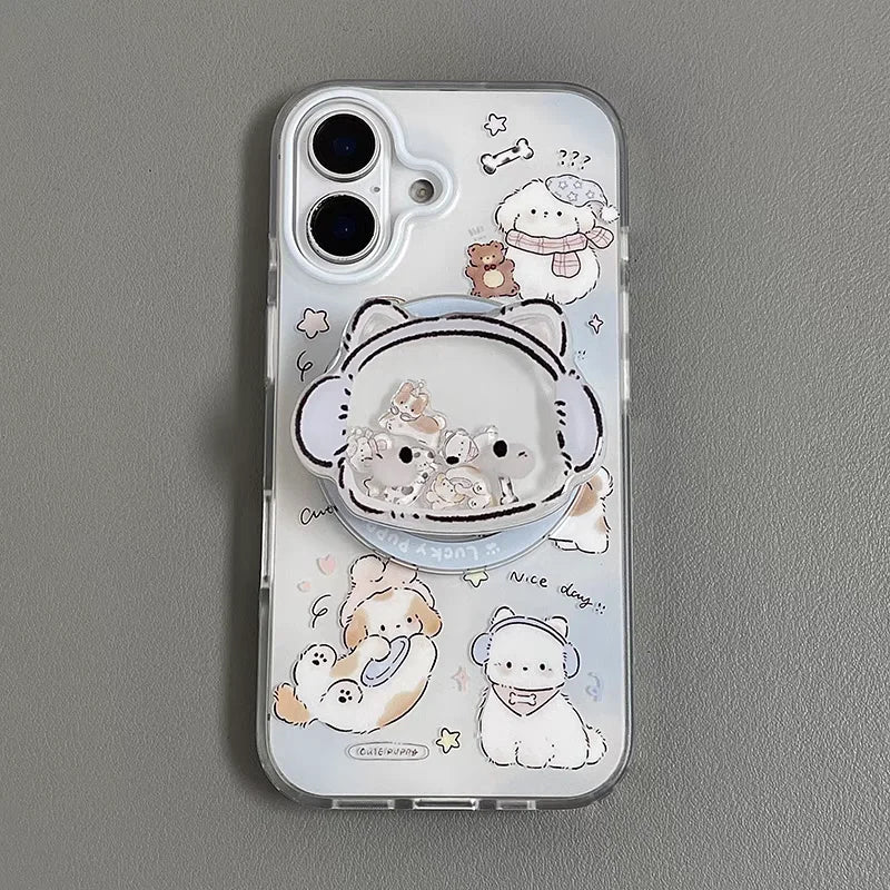 Happy Cute Kitten Puppy Bracket Compatible Phone Case