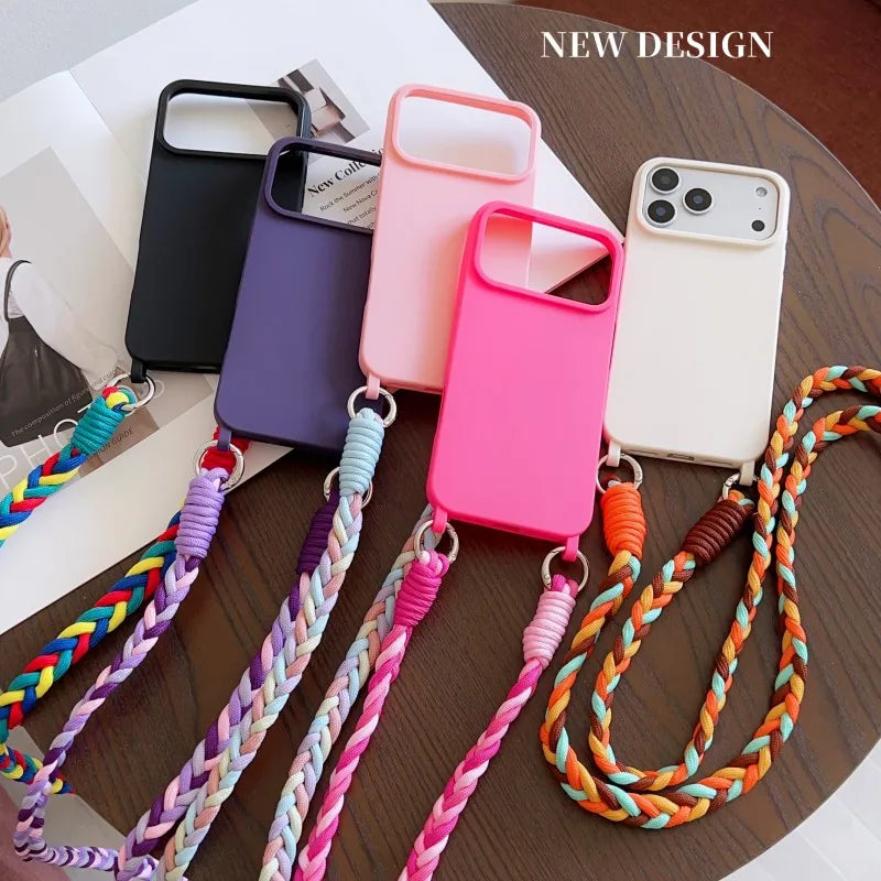 Fashion Lanyard Case For iPhone Shockproof Candy Crossbody Neck Cord Braid Strap Cover