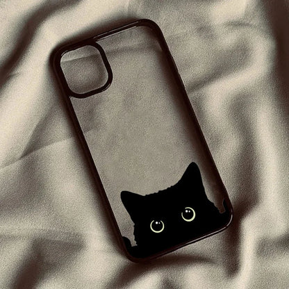 Cute Black Cat Pattern Hard Clear Phone Case For iPhone
