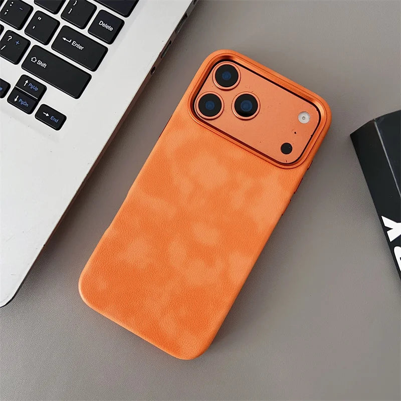 Retro Crazy Horse Leather Magsafe Phone Case For iPhone Simple Leather Texture Magnetic Phone Case