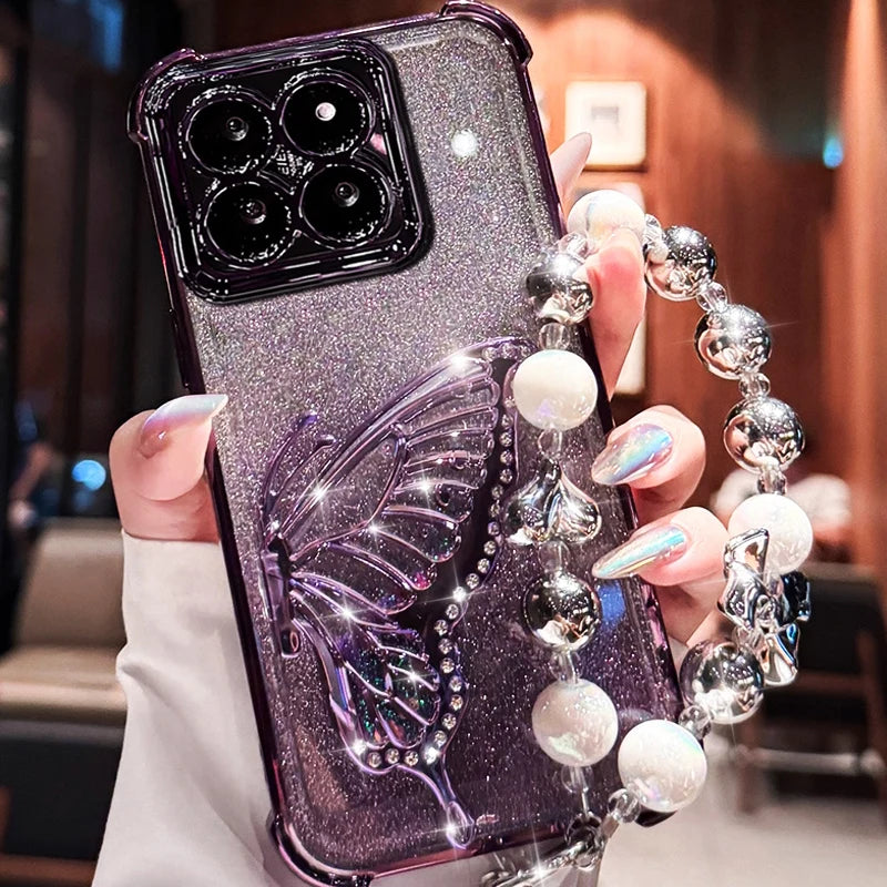 Shockproof Plating Glitter Butterfly Bracket Bracelet Case For iPhone