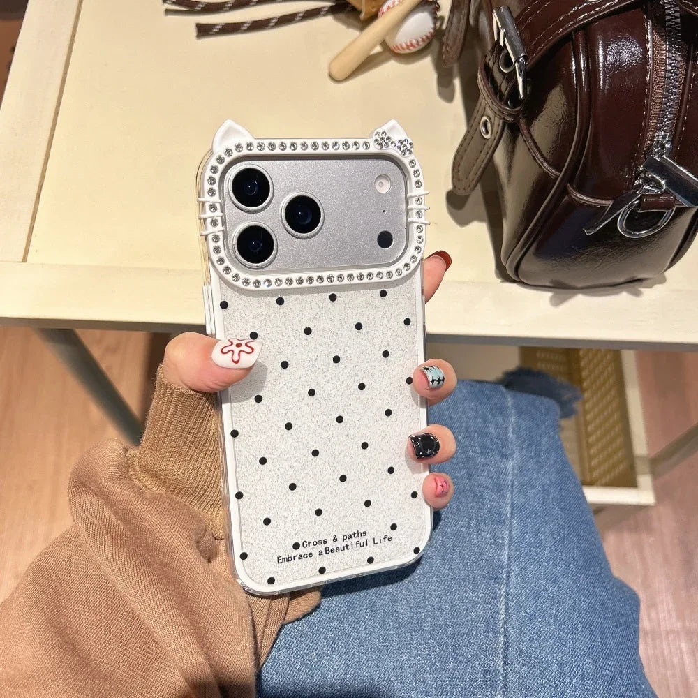Fashion Polka Dot Cat Ear Diamond Case Phone Case For iPhone