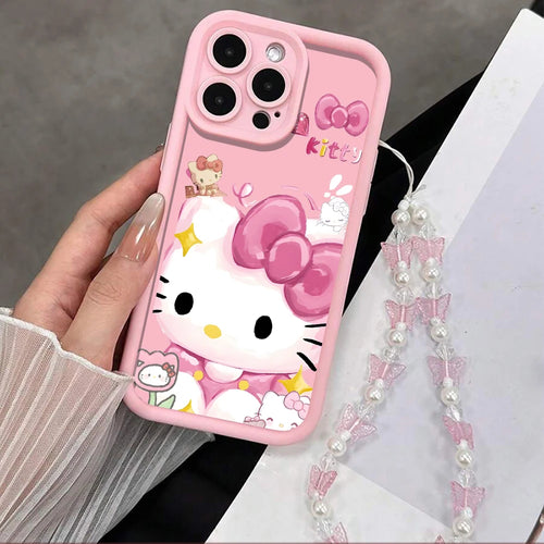 Cut Hello Kitty Phone Strap Gift Case For iPhone
