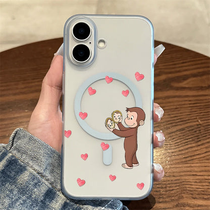Curious George Monkey Print Wireless Charging Phone Case For iPhone