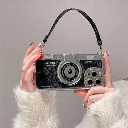 Luxury Retro Stereo Camera Hand With Lanyard Phone Case For iPhone