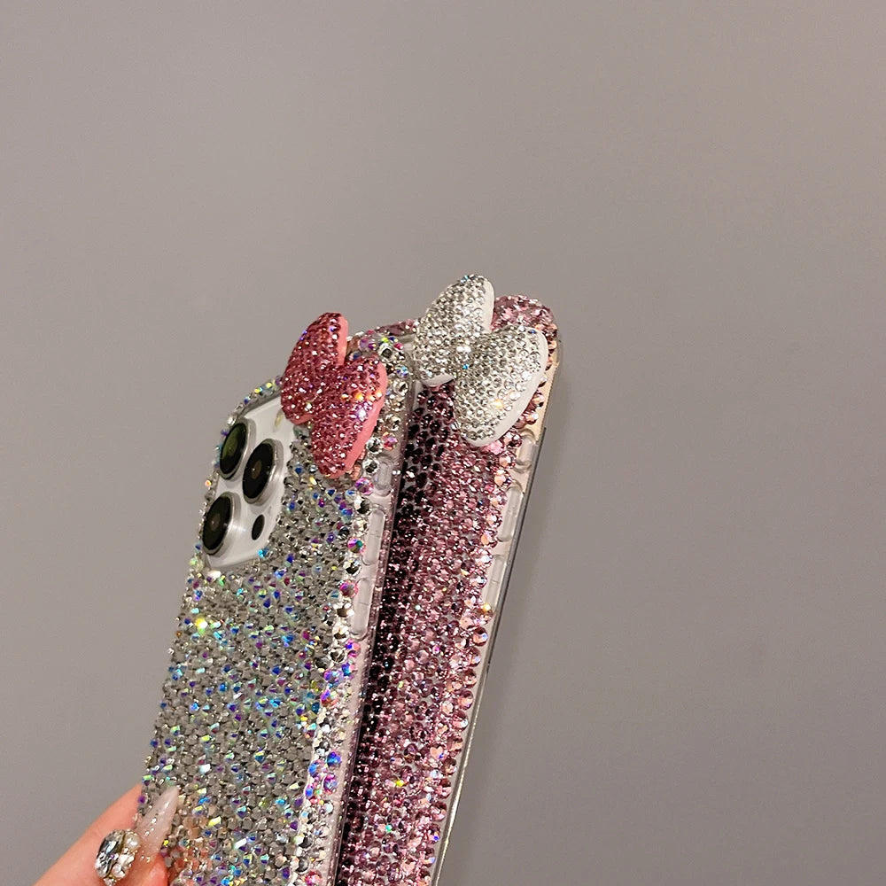 3D Glitter Bowknot Diamond Crystal Phone Case For iPhone Shockproof Bling Cover Case