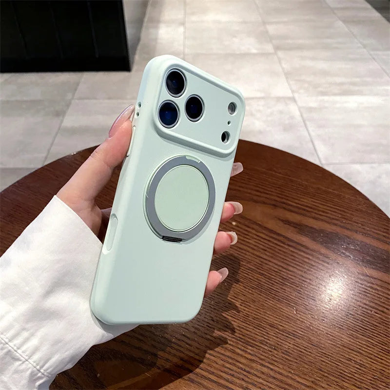 Luxury Liquid Silicone Solid Color Bracket Magnetic Phone Case For iPhone