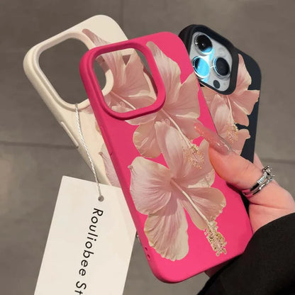 Pink Hibiscus Elegant High Aesthetic Phone Case For iPhone