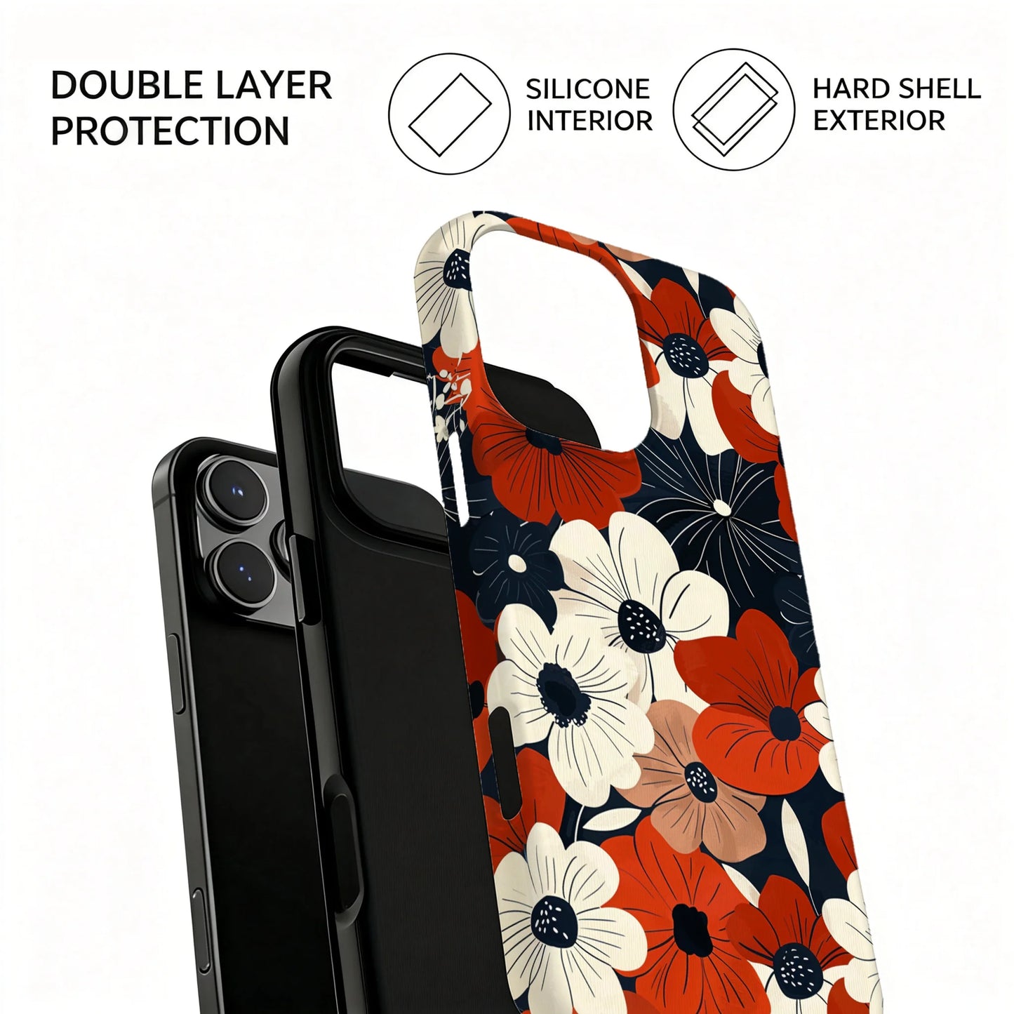 Flower For Magsafe Wireless Charge Phone Case For iPhone Double Layer Cover