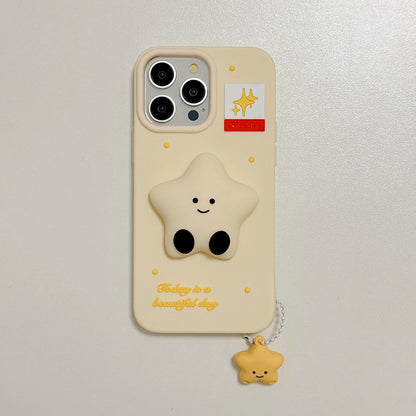 Kawaii Smile Moon Star Case Soft Silicone Cover With Holder Pendant For iPhone
