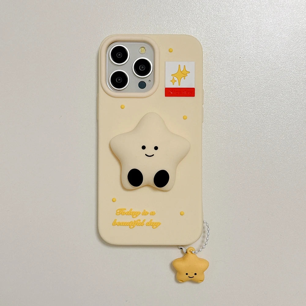 Kawaii Smile Moon Star Phone Case with Pendant Holder