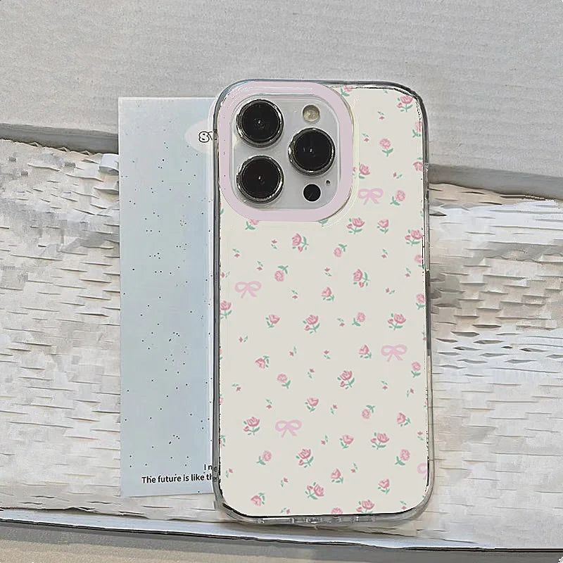 Transparent Pink Little Flowers Soft Case For iPhone