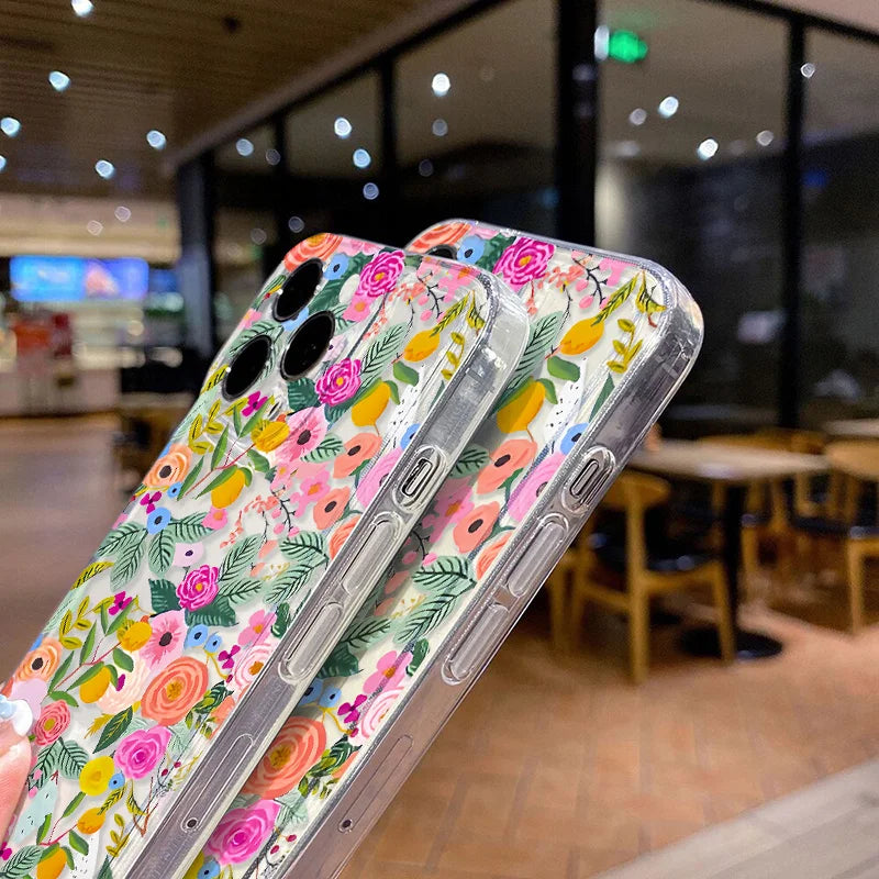 Clear Phone Cases Fundas Flower Soft Back Cover For iPhone