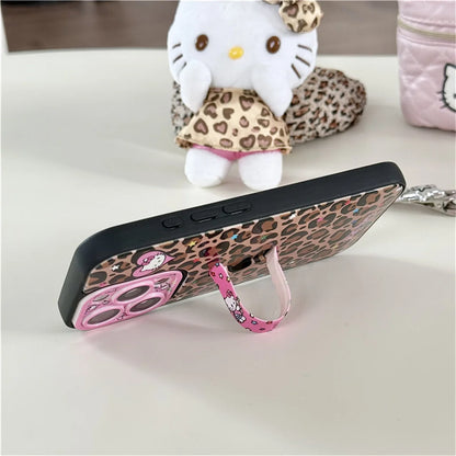 Fashion Brown Leopard Print Phone Case For iPhone Protective Cover With Ring Cute Kitty Case