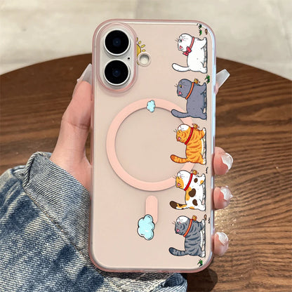 Hanging Cat Cloud Sun Print Magnetic Phone Case For iPhone