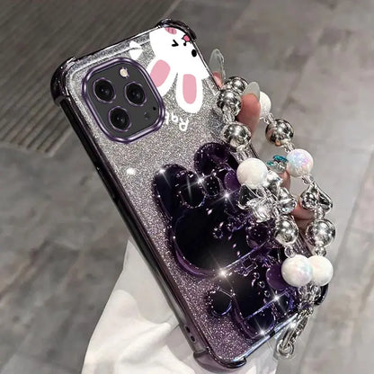 Airbag Glitter Mirror Rabbit Phone Holder Case On For iPhone
