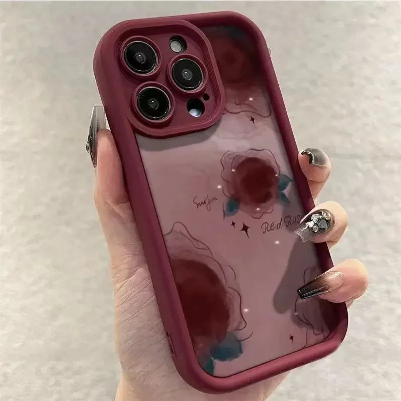 Case For iPhone Soft Flower Matte Shockproof Fashion Silicone Capa Funda