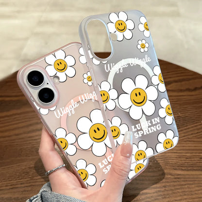 Smiley Daisy Letter Print Wireless Charging Phone Case For Magsafe iPhone