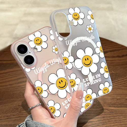 Smiley Daisy Letter Print Wireless Charging Phone Case For Magsafe iPhone