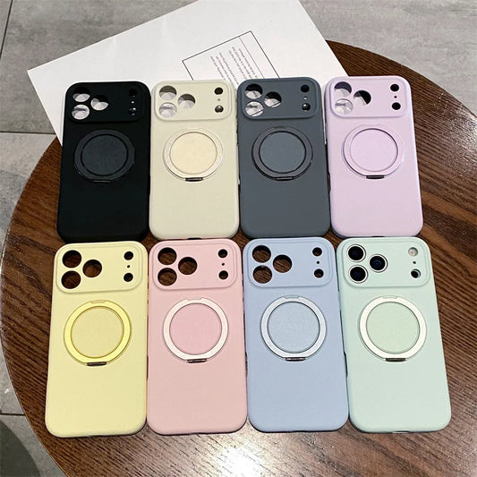 Luxury Liquid Silicone Solid Color Bracket Magnetic Phone Case For iPhone