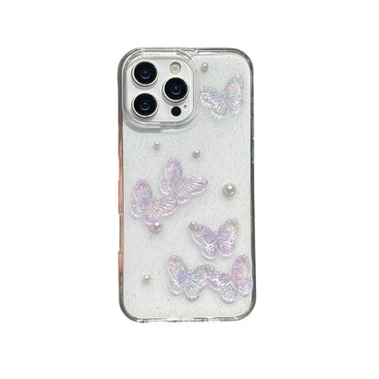 Luxury 3D Butterfly Pearl Drop Glue Glitter Phone Case For iPhone