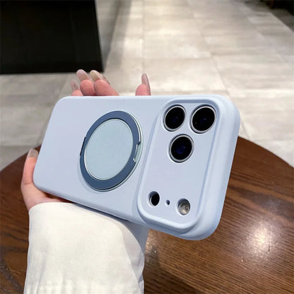 Luxury Liquid Silicone Solid Color Bracket Magnetic Phone Case For iPhone