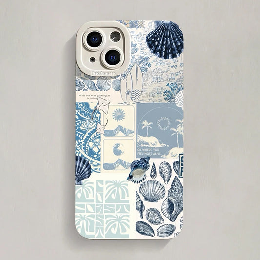 Ocean Creative Coastal Seashell Seaweed Pattern Phone Case For iPhone
