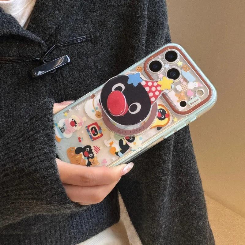 Kawaii Cartoon Penguin Magnetic Bracket Phone Case For iPhone