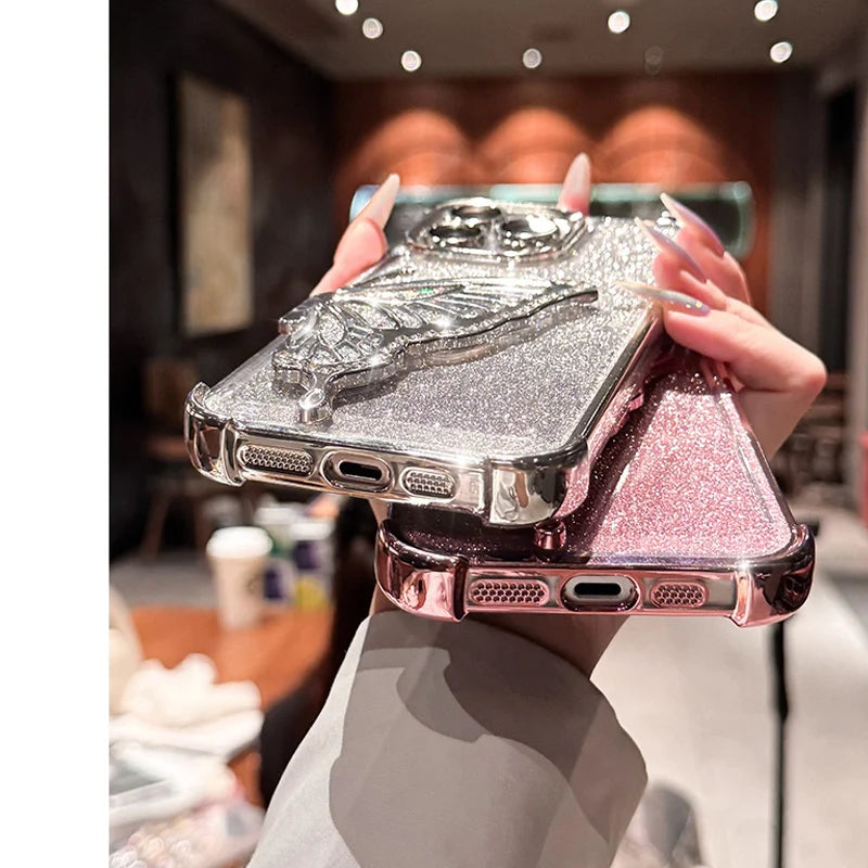 Shockproof Plating Glitter Butterfly Bracket Bracelet Case For iPhone