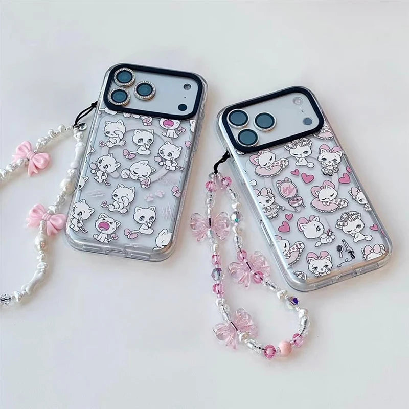 Cartoon Rabbits Pink Hearts Acrylic Phone Cover For IPhone