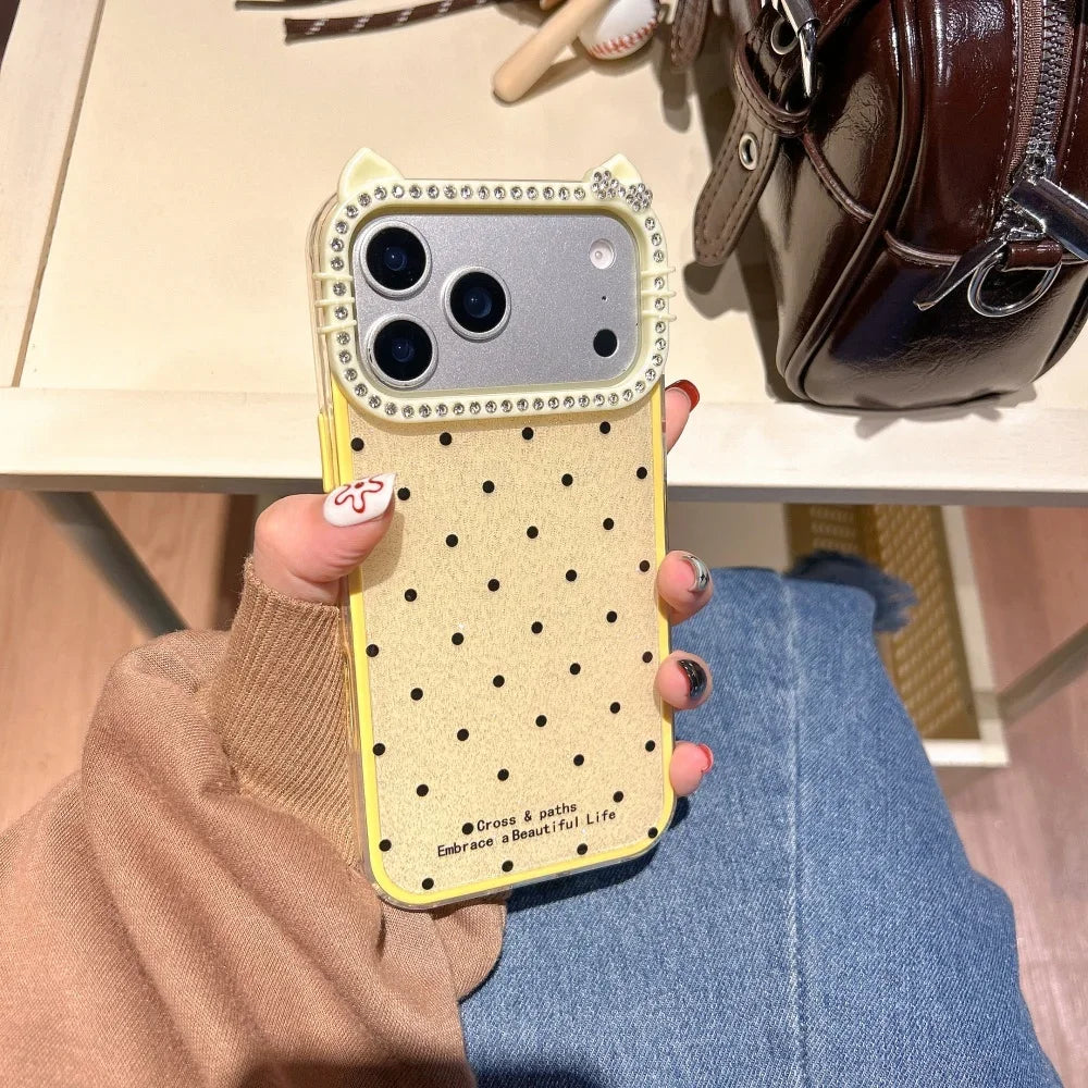 Fashion Polka Dot Cat Ear Diamond Case Phone Case For iPhone
