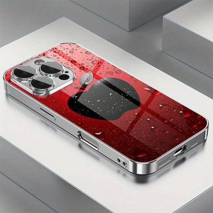 Advanced Lucky Red Water Drop Apple Pattern For iPhone Case Plating Silver Glass Design