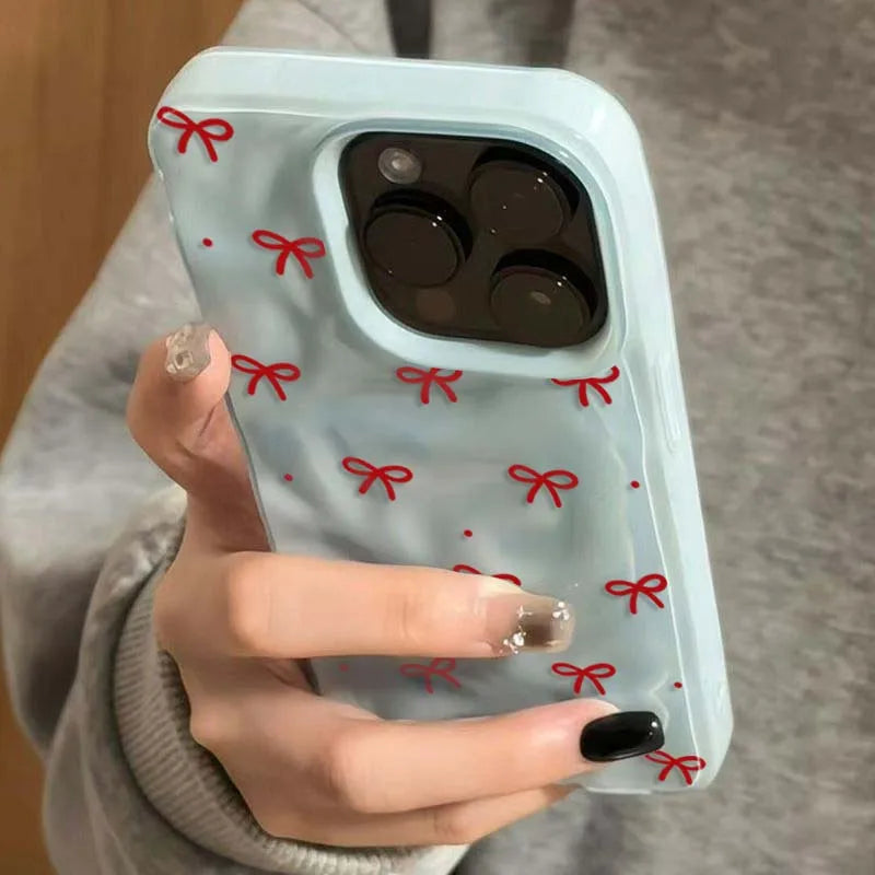 Red Bow Dots Folds Texture Phone Case
