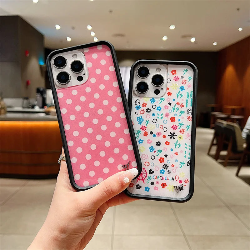 Wildflower Pink Polka Dot Cross Girl Phone Case For iPhone