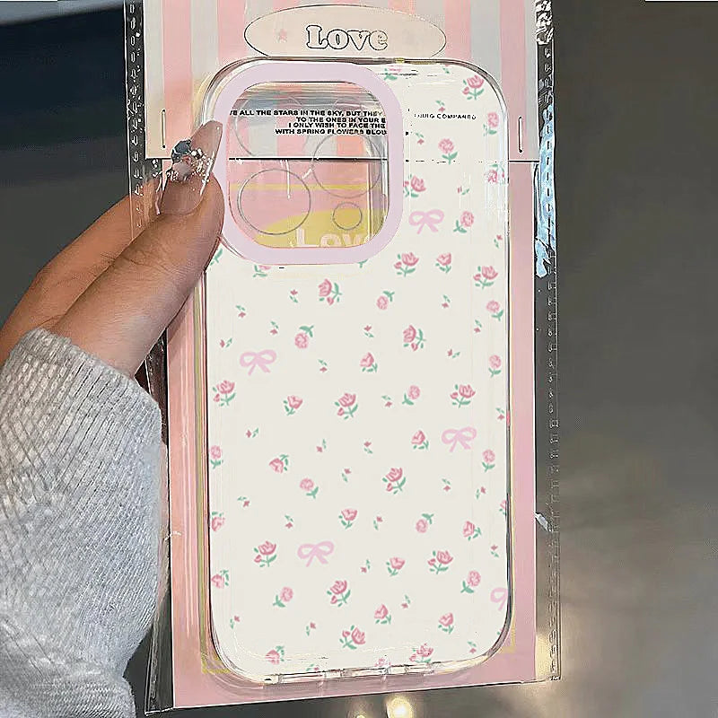 Transparent Pink Little Flowers Soft Case For iPhone