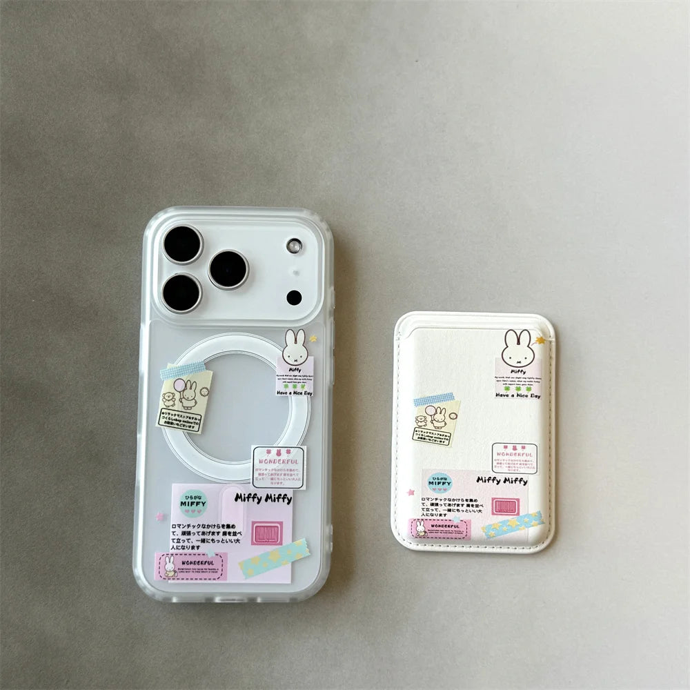 Korean Cute Rabbit MagSafe Card Holder iPhone Case