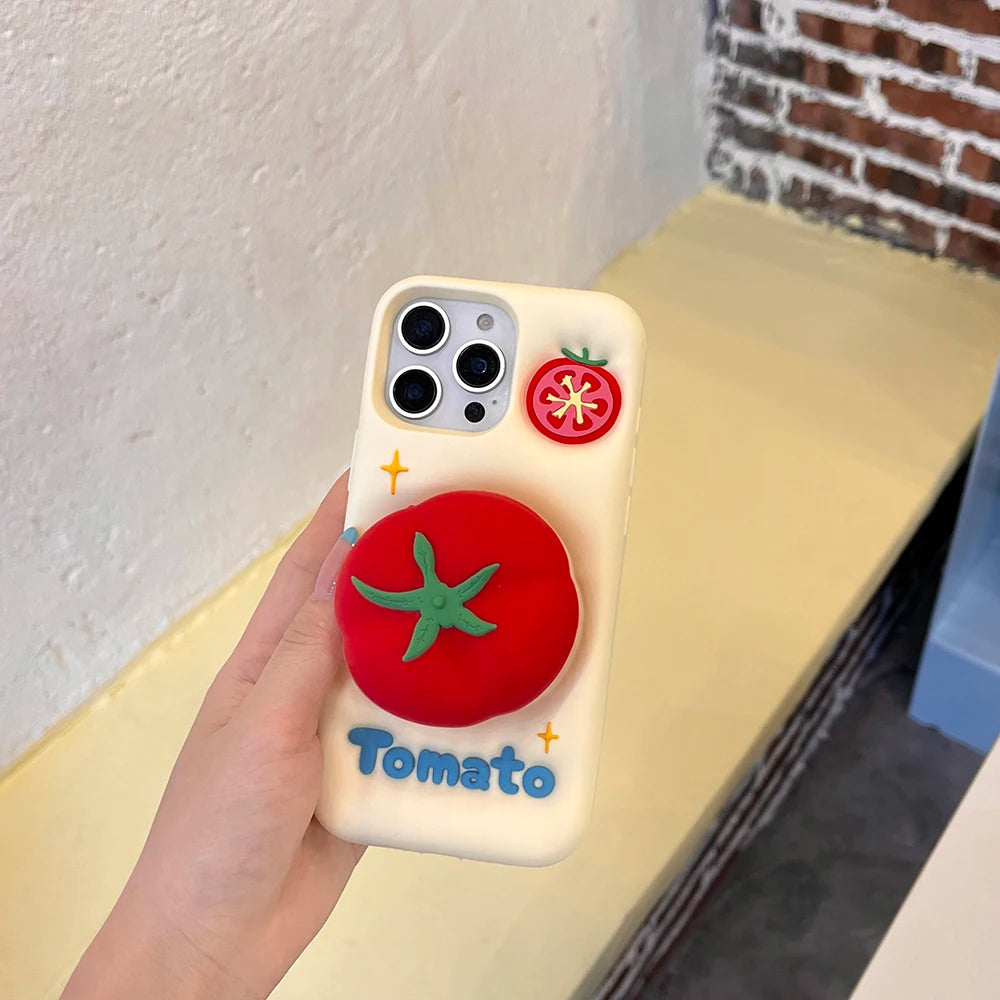 Cute Red Tomato Telescopic Bracket Phone Case