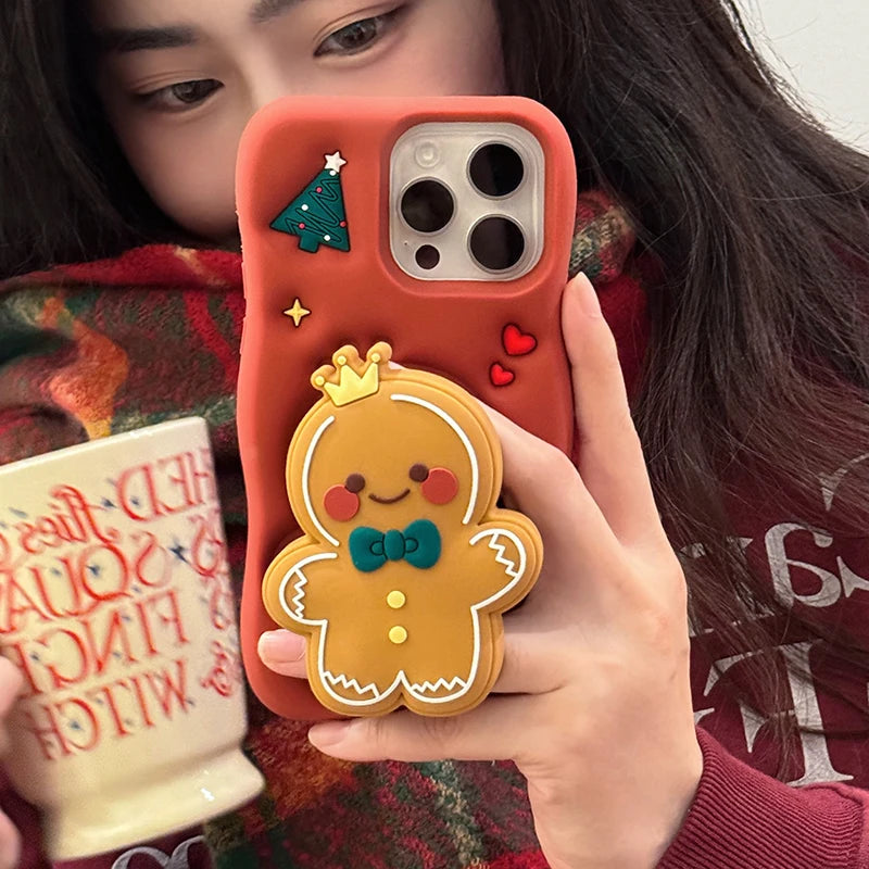 Red Christmas Gingerbread Man Folding Bracket Phone Case