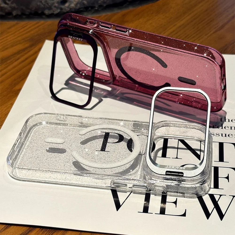Hot Sales Jelly Glitter Lens Stand Magnetic Phone Case For iPhone