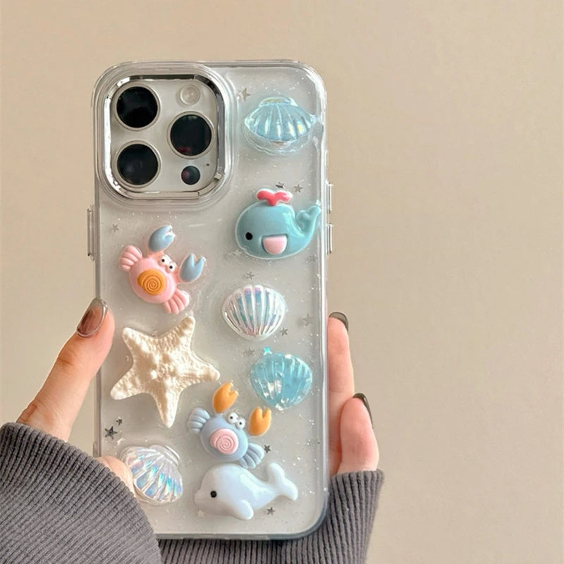 Cute 3D Seashell Starfish Conch Glitter Phone Case
