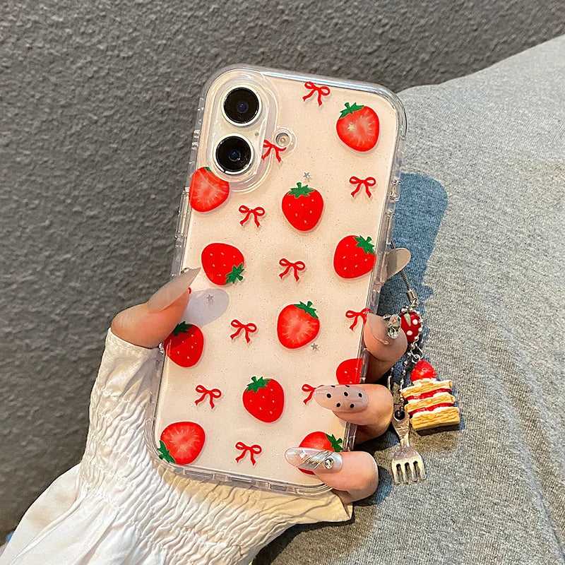 Cute Bowknot Strawberry Glitte Phone Case