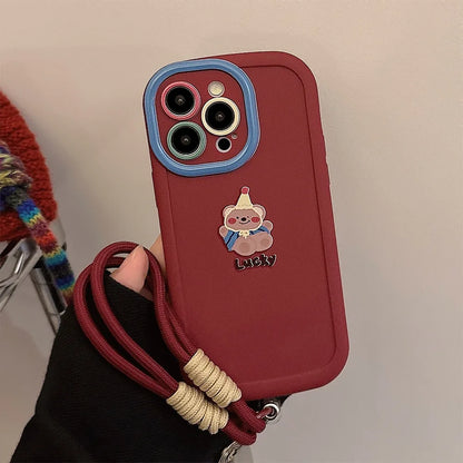 Cute Cartoon Bear Lanyard Phone Case For iPhone