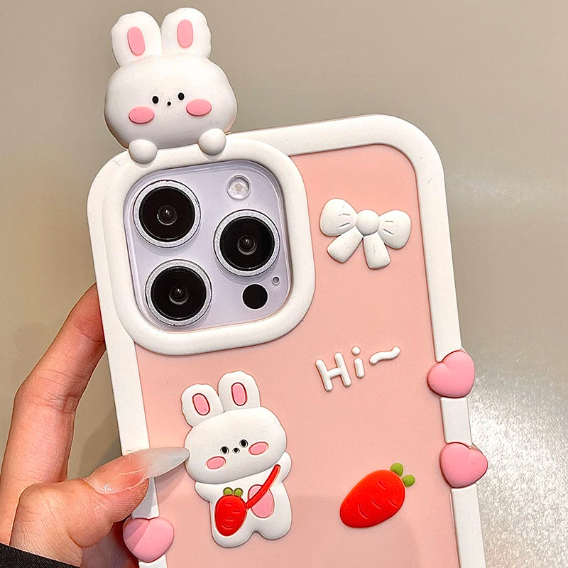 Cartoon Cute Pink Rabbit Soft Silicone Phone Case For iPhone