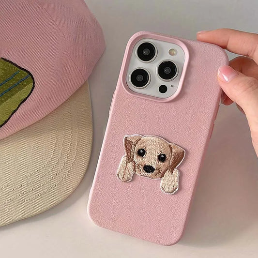 Cute Cartoon Embroidery Puppy Phone Case For iPhone