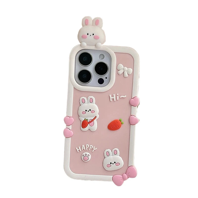 Cartoon Cute Pink Rabbit Soft Silicone Phone Case For iPhone