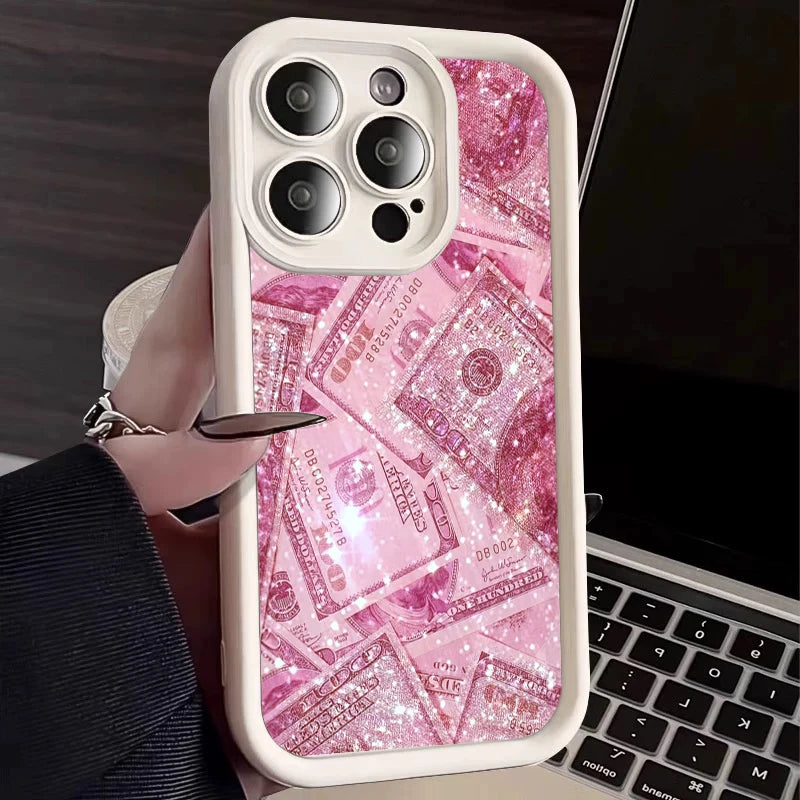 Pink Dollars Full-Coverage Banknote Design Silicone Phone Case For iPhone