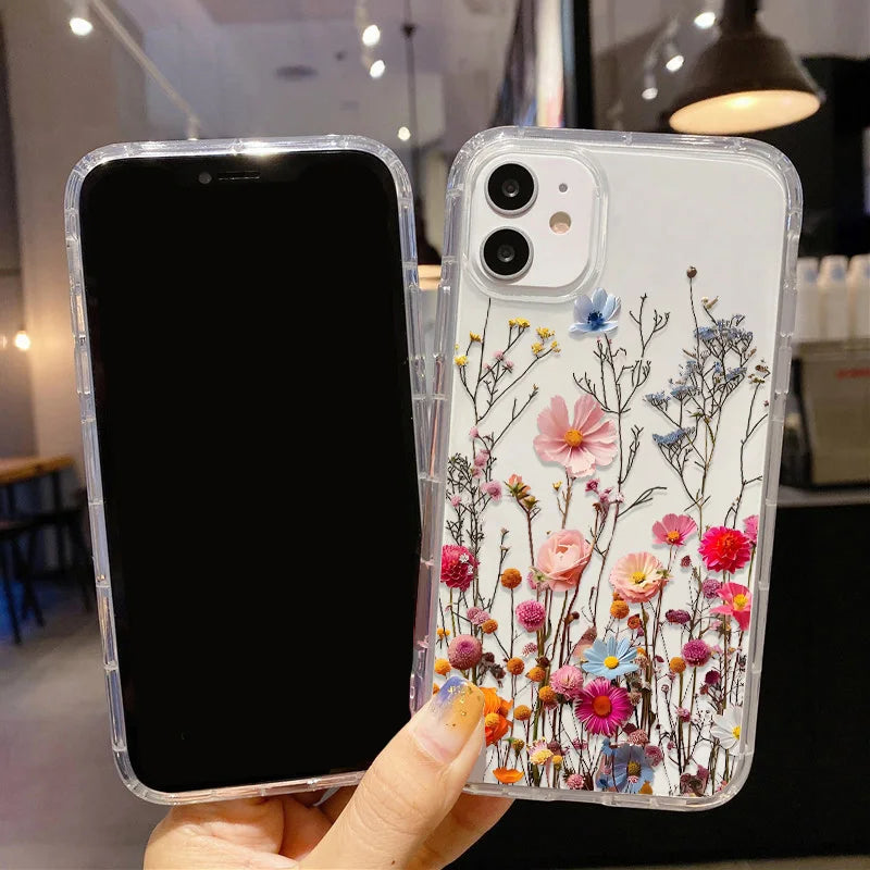 Flower Phone Case Soft Silicone Transparent Cover For iPhone