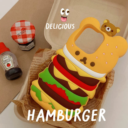 Cute 3D Cartoon Rilakkuma Hamburger Soft Silicone Case Shockproof Cover For iPhone